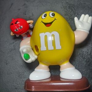 Vintage 1991 M&M's Peanut Candy Dispenser And Red M&M Candy Holder Set